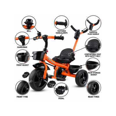 Maanit Safety Guardrail Comfort Seat_Model 201_for Kids|Boys|Girls Age 2-5 Years Tricycle (Orange)
