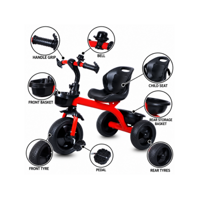 Maanit Tricycle With Dual Storage Basket for Kids|Boys|Girls Age Group 2 to 5 Years Model_101_Stylish Comfort Tricycle (Red)